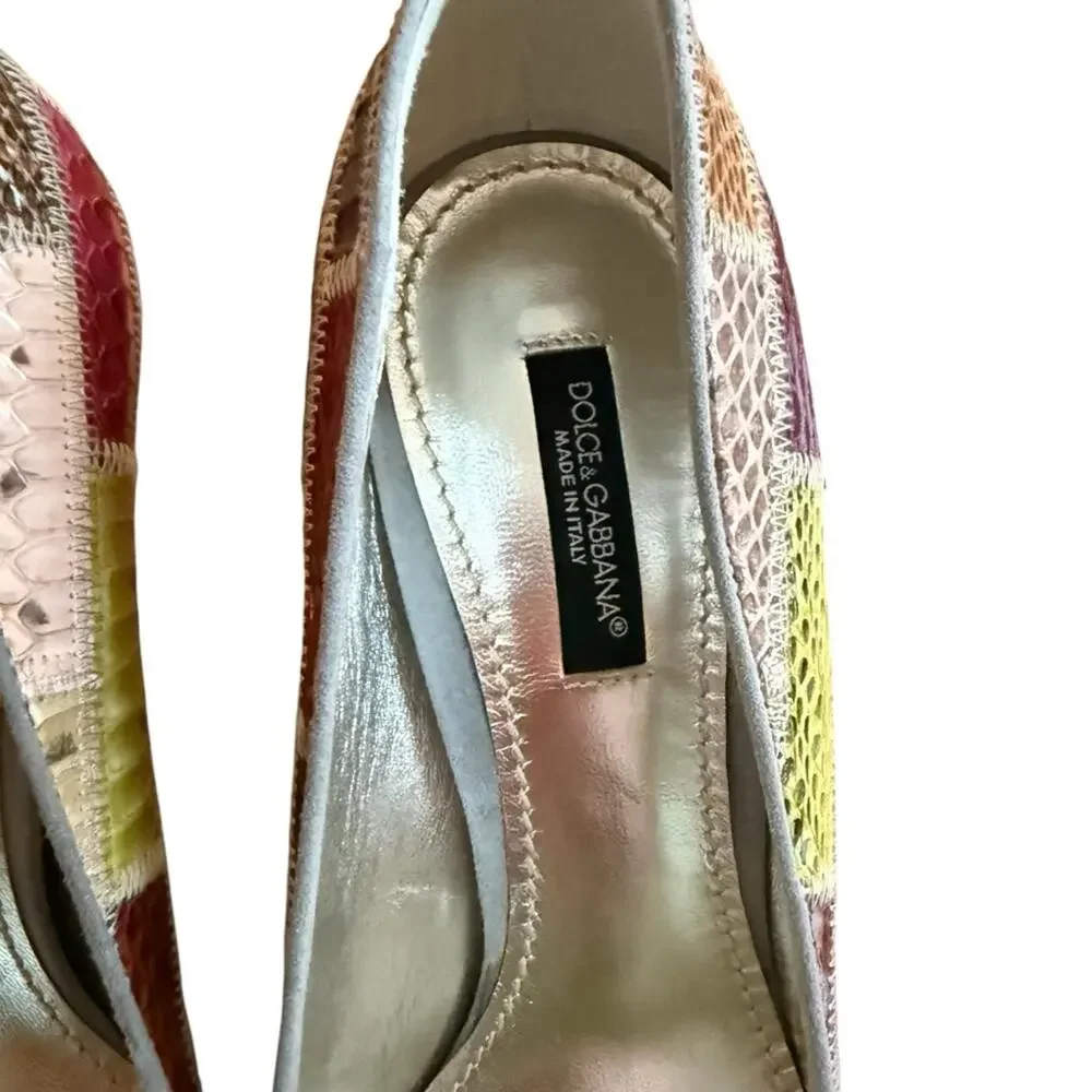 Dolce & Gabbana Python Snake Patchwork Pumps Stiletto Heel EU 37 US 7